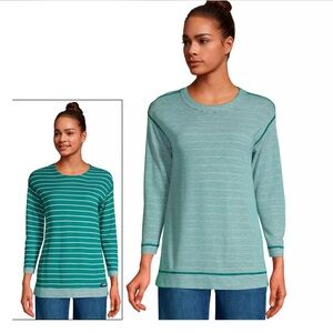 Rarely worn, Lands end reversible green and white striped 3/4 Sleeve Top